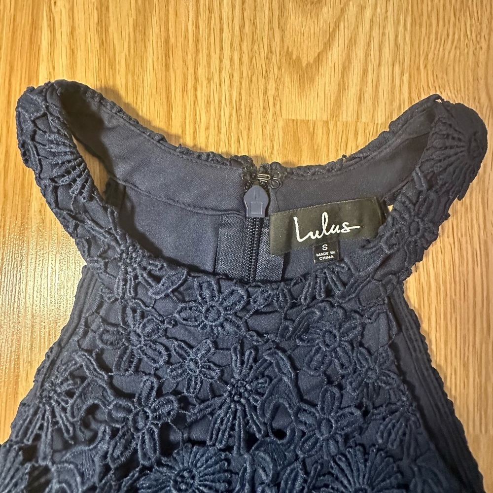 LULUS Love Poem Navy Blue Lace Mini Dress - Picture 5 of 7